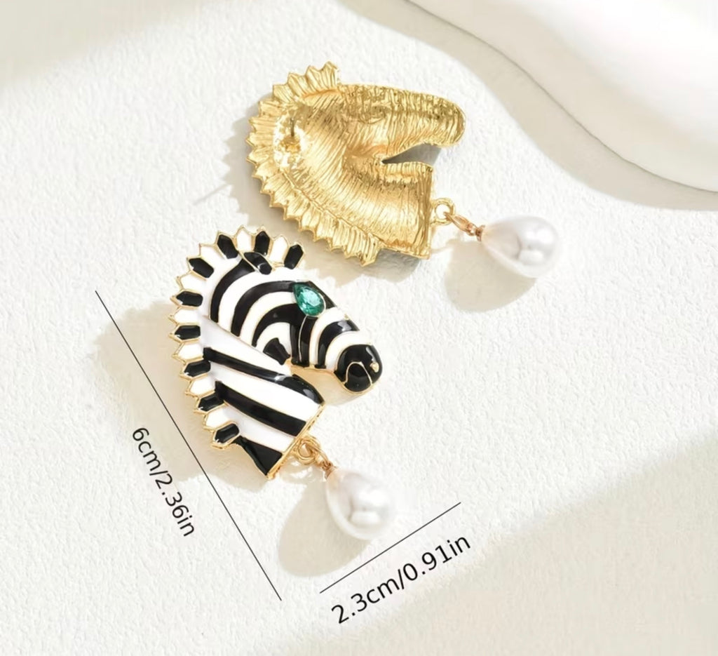 Safari Luxe Zebra Pearl Earrings